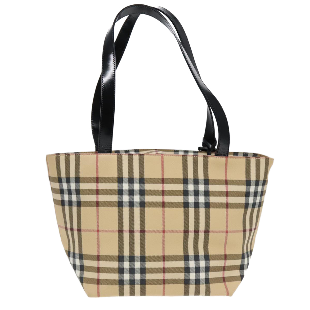 BURBERRY Nova Check Hand Bag PVC Beige Silver Auth 90263 - Picture 2 of 16